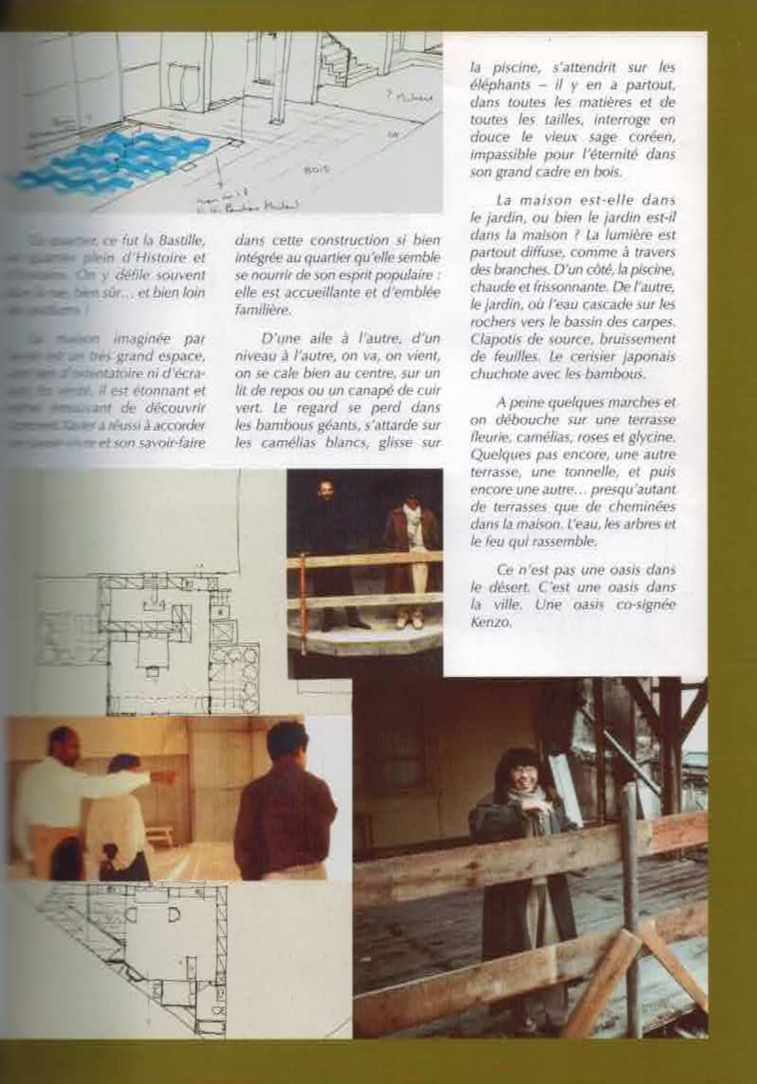 高田賢三の邸宅を紹介する冊子の1ページ。設計図や、グザヴィエの姿も。 Image by Aguttes