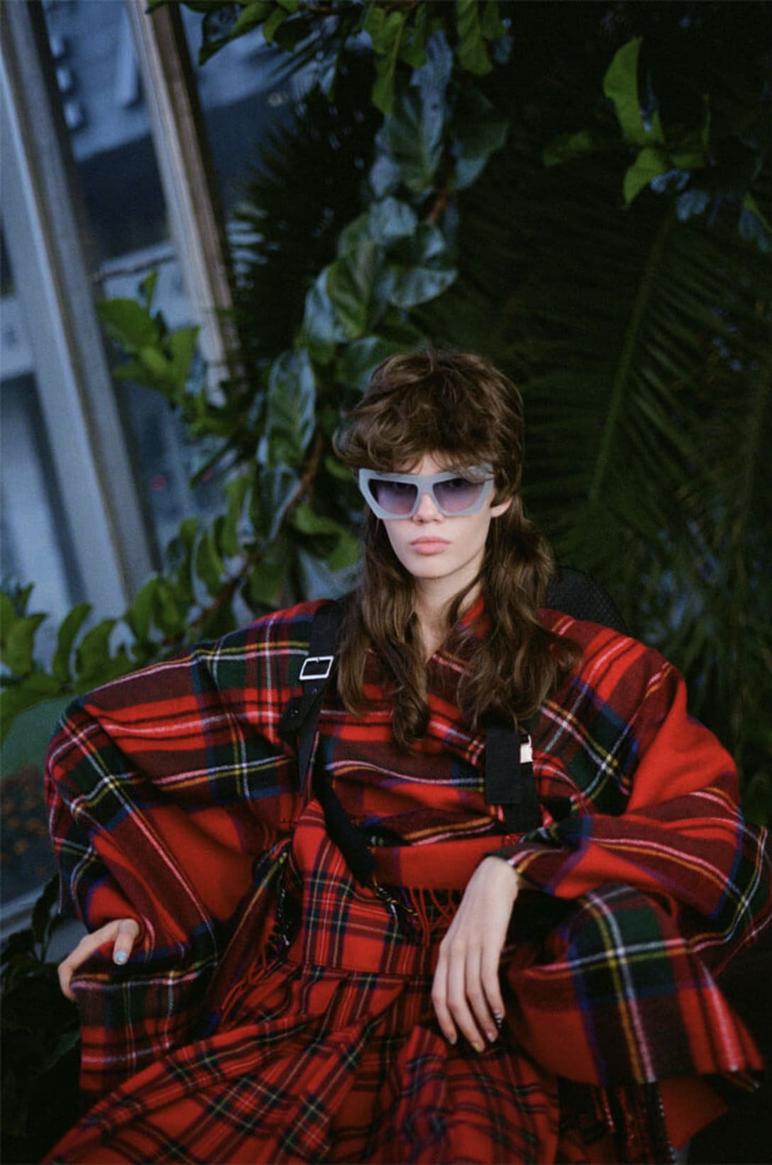 dress and scarf by COMME DES GARÇONS, tights by CALZEDONIA, shoes by ZARA, sunglasses by FAKOSHIMA, bracelets by JUNYA WATANABE COMME DES GARÇONS