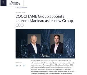 ロクシタングループが新CEOにローラン・マルトーを任命　CEOとグループMDの責任を1つの役割に統合