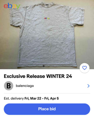 バレンシアガが「eBay」のロゴを刺繍したTシャツを発売、200枚限定で展開